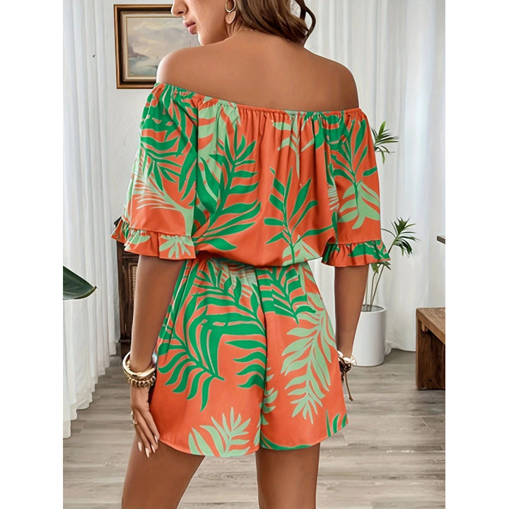 Damer Off-Shoulder Jumpsuit med blomsterdesign og elastisk bånd Skovae
