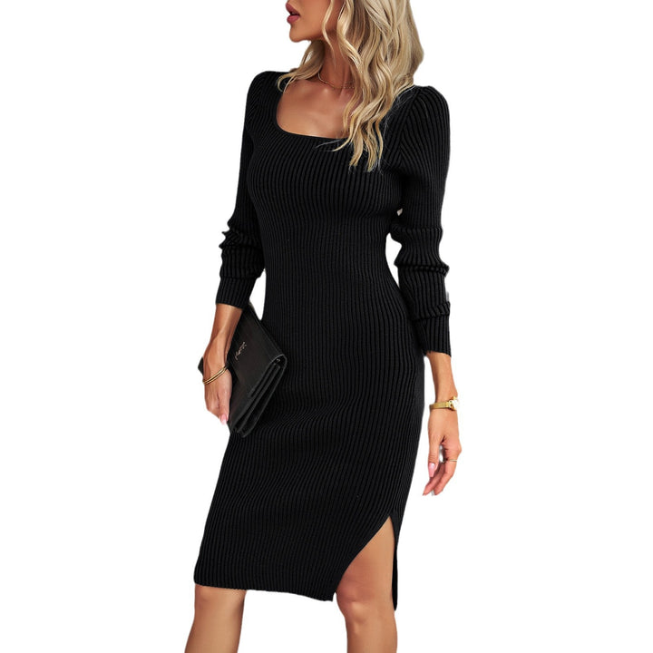 Dame Langærmet Strikkjole med Cut-Out-design og asymmetrisk søm Stilla