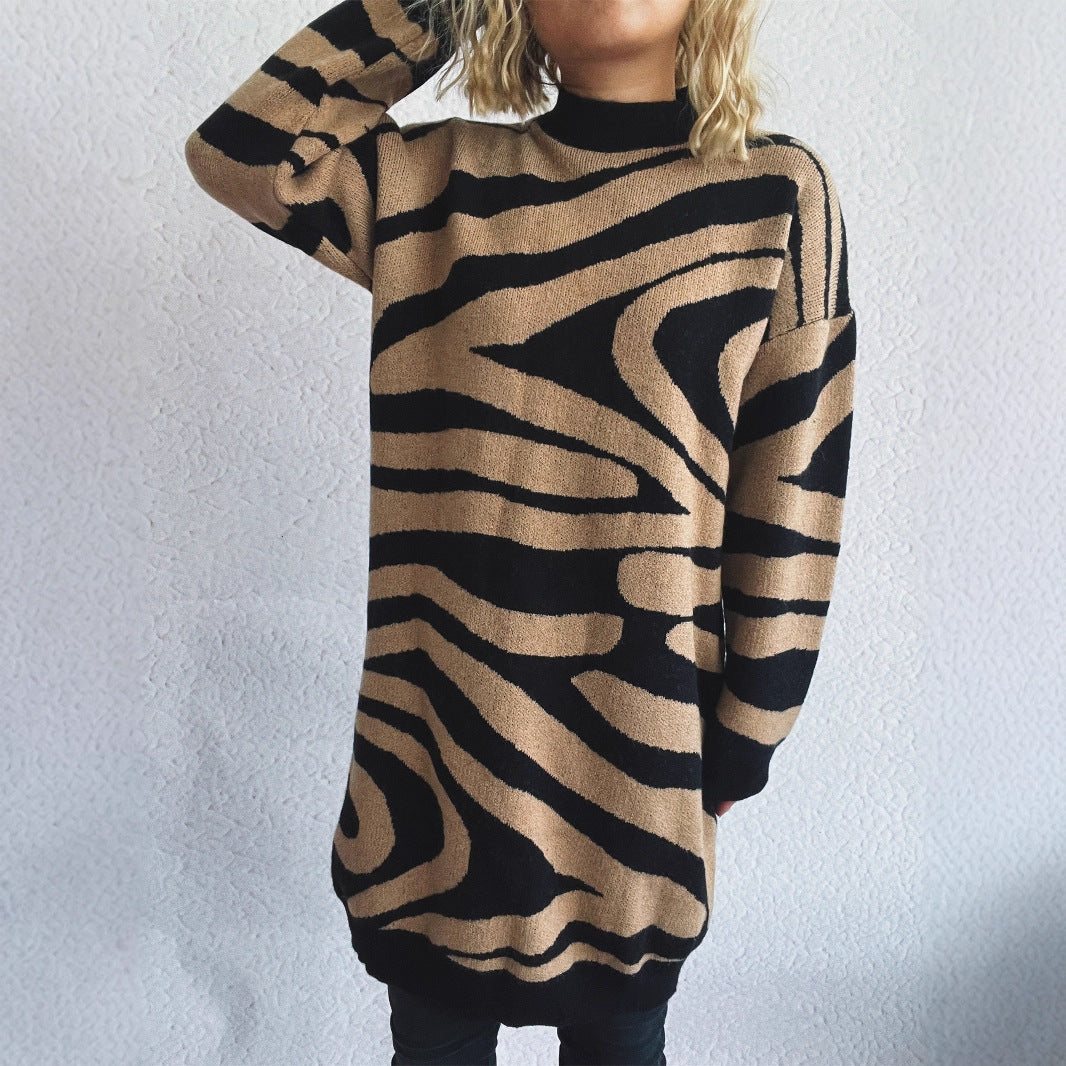 Kvinders oversized striktrøje med moderne zebra mønster Stilla