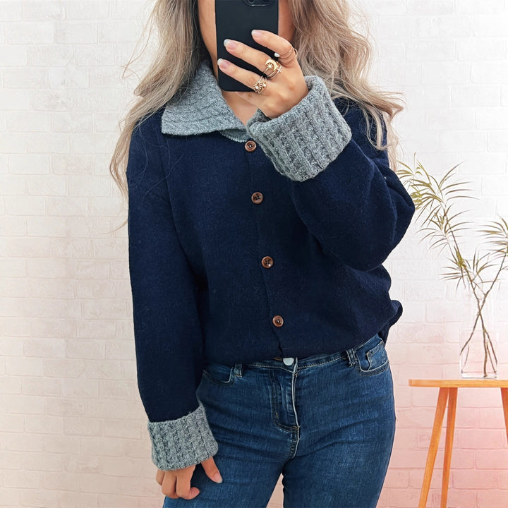 Kvinders casual cardigan med bred krave og knapdetaljer Stilla