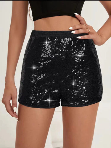Dame Glitrende Shorts med elastisk talje og funklende detaljer Stilla