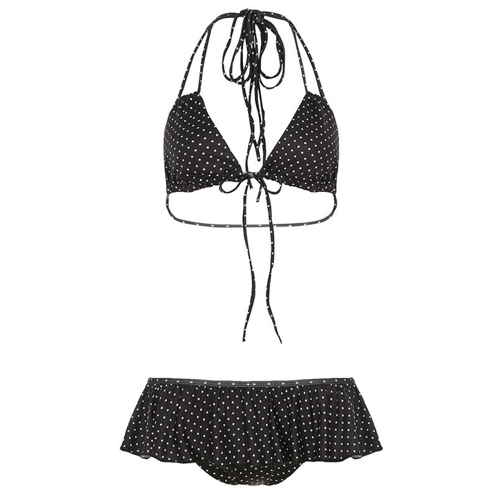 Dame Bikini Sæt med rynket trusse og legesyg prikmønster Skovae