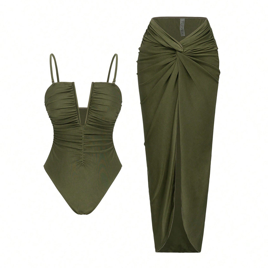 Dame One-Piece Badedragt med elegant Lindeskørt Skovae