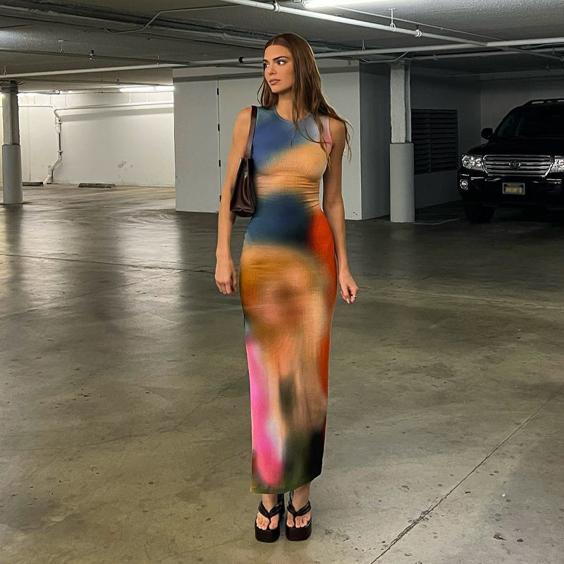 Dame Maxi Bodycon Kjole med Farvegradient-Design Stilla