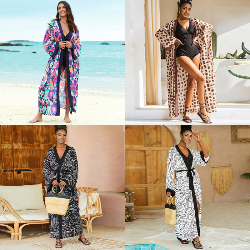 Dame elegant wrap kimono med grafisk mønster og rummelig pasform Stilla