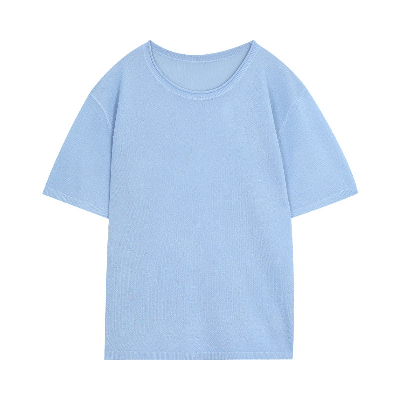 Dame casual kortærmet T-shirt med fin struktur og rund halsudskæring Stilla