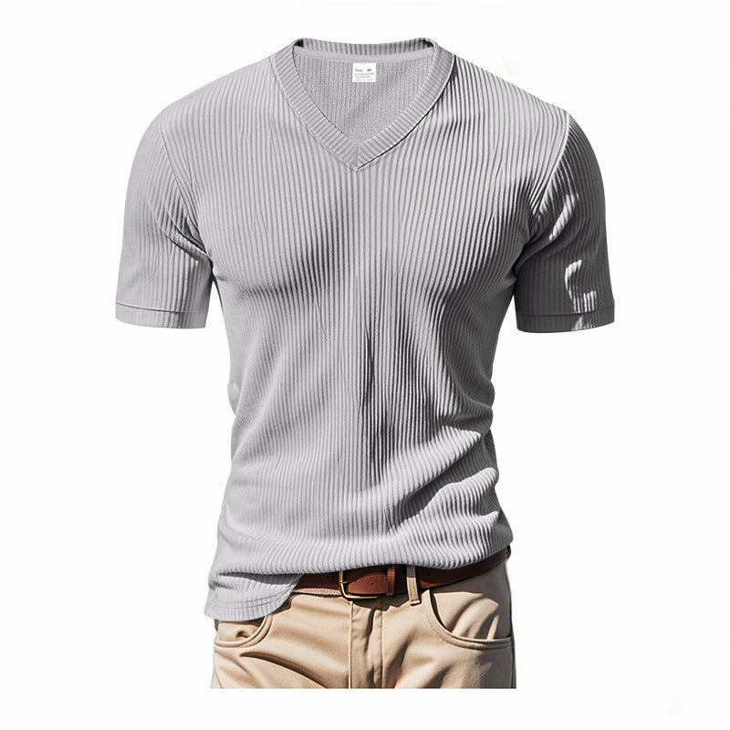 Herrer V-Hals T-Shirt med struktureret ribmønster Stilla