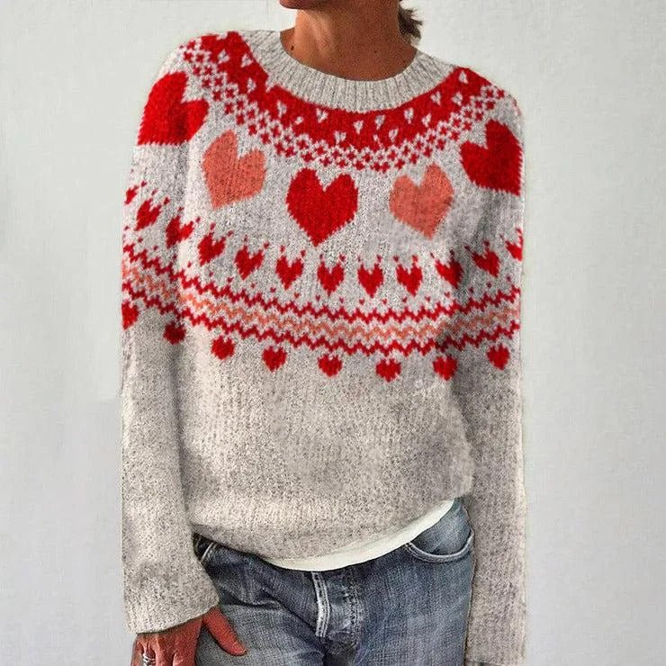 Kvindernes chunky strikket sweater med nordisk mønster og løs pasform Stilla