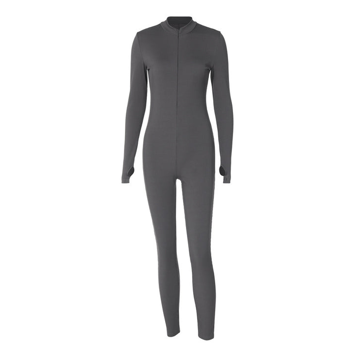 Dame Langærmet Jumpsuit med højhalset krave og figursyet snit Stilla