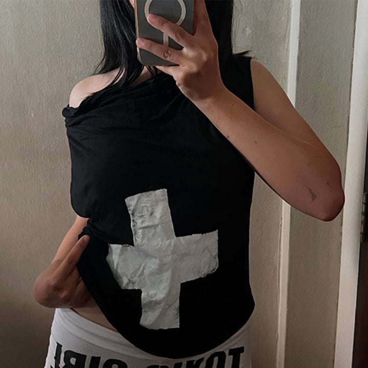 Damer Off-Shoulder T-shirt med grafisk tryk Skovae