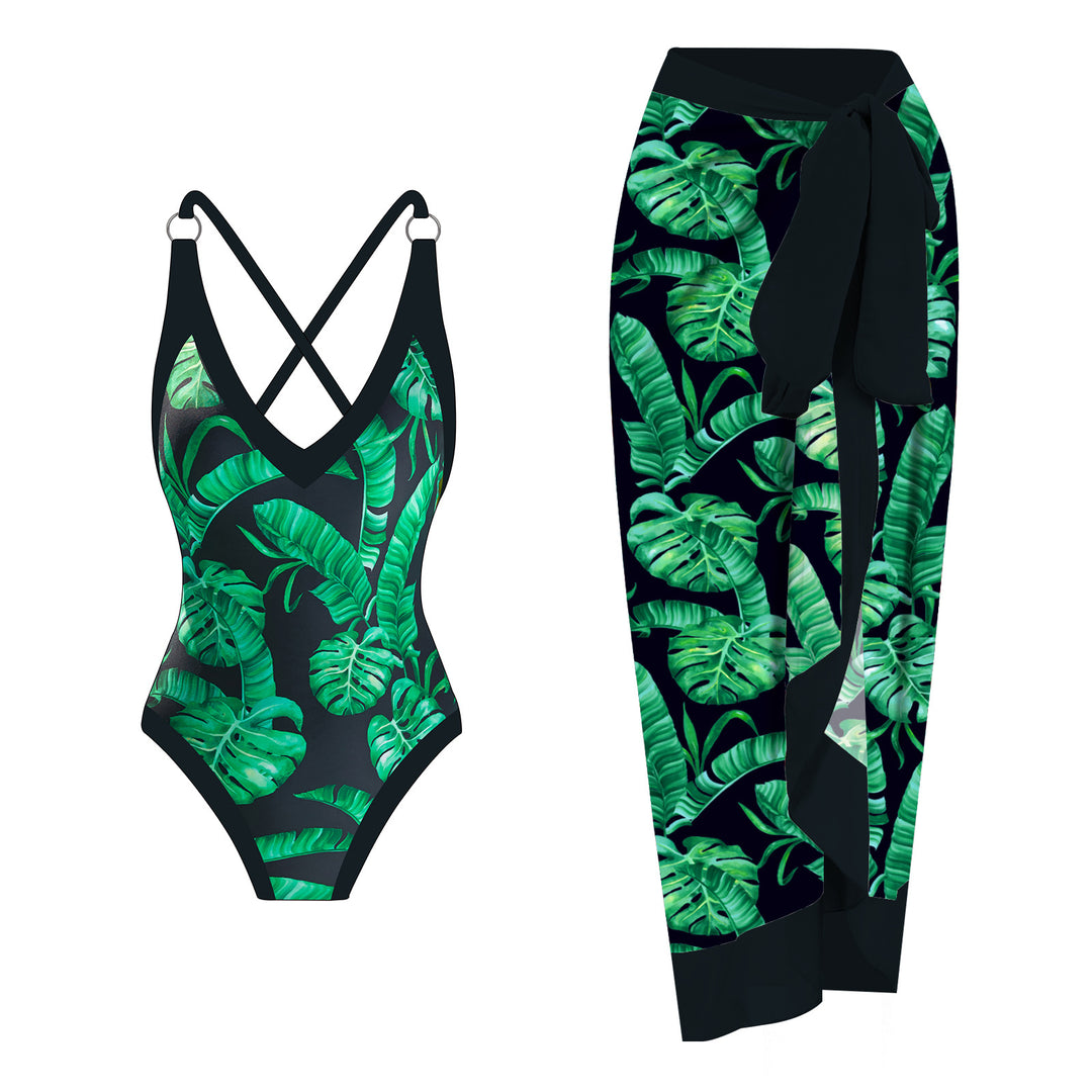 Dame onepiece badedragt med floral design og matchende indpakningsskørt Stilla