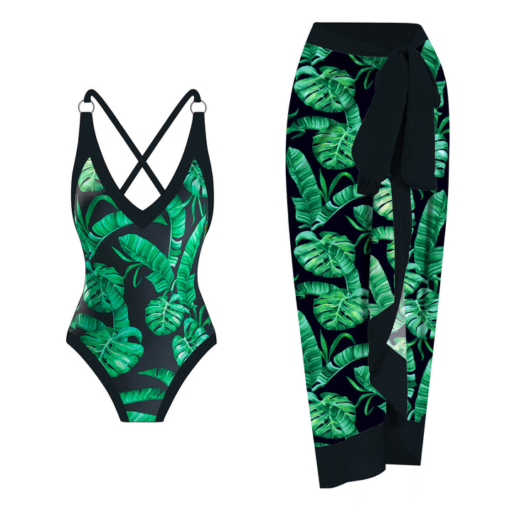 Dame onepiece badedragt med floral design og matchende indpakningsskørt Stilla