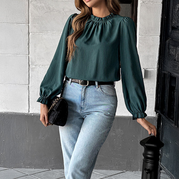 Damer elegant bluse med draperinger og ballonærmer Stilla