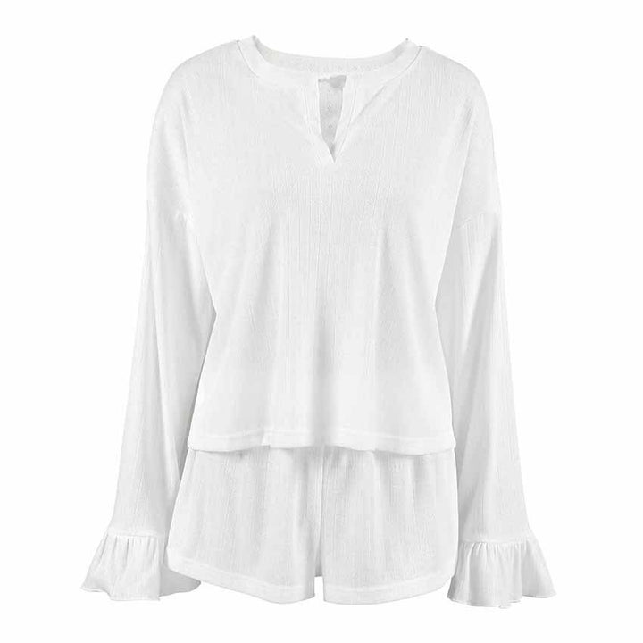 Dame luftig fritids-pyjamasæt med afslappet sweater og shorts Stilla
