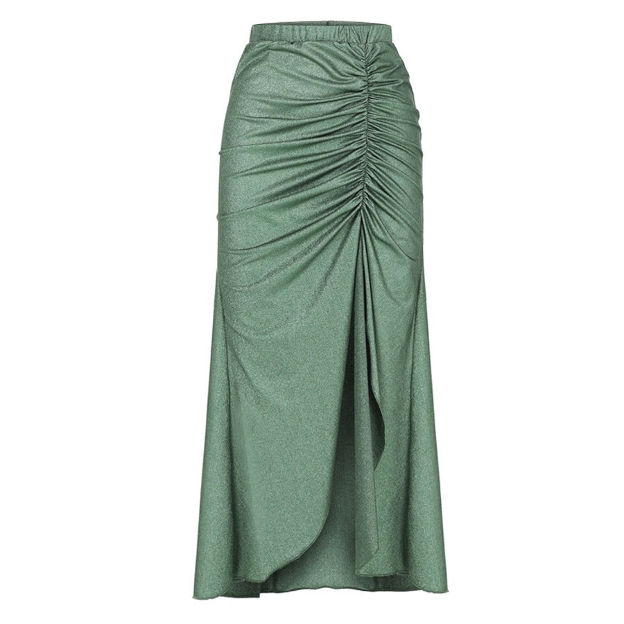 Dame badedragt med raffinerede draperinger og elegante gulddetaljer Skovae