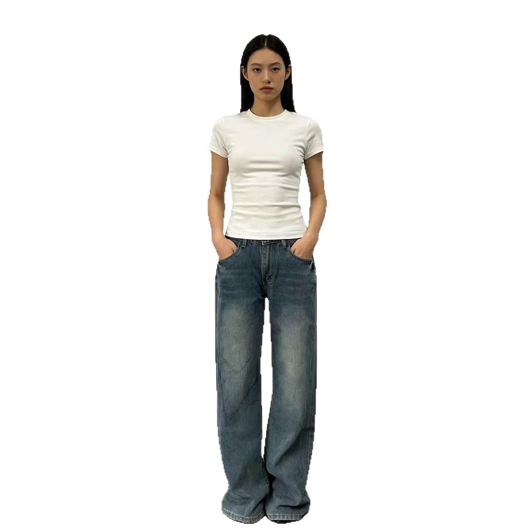 Dame brede High-Waist jeans med afslappet pasform og individuelle vaskninger Skovae