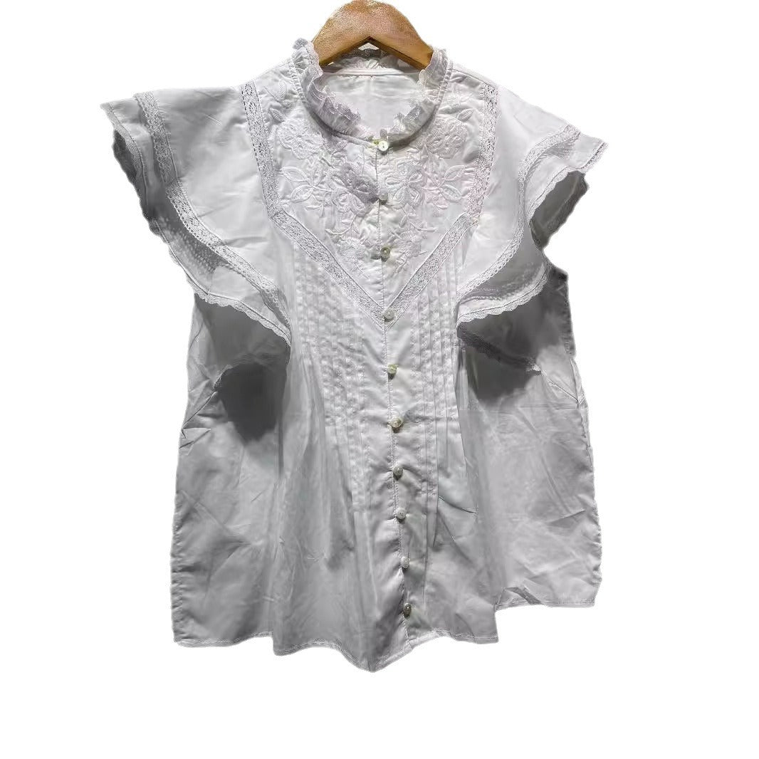 Dame elegant spidsbluse med flæser og folder Stilla