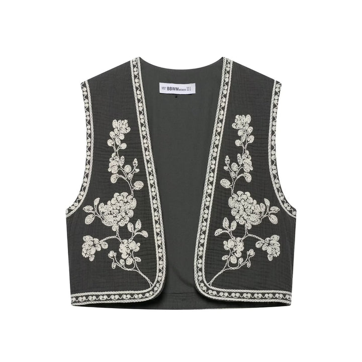 Femme Bestikket Vest med Blomsterdesign Stilla