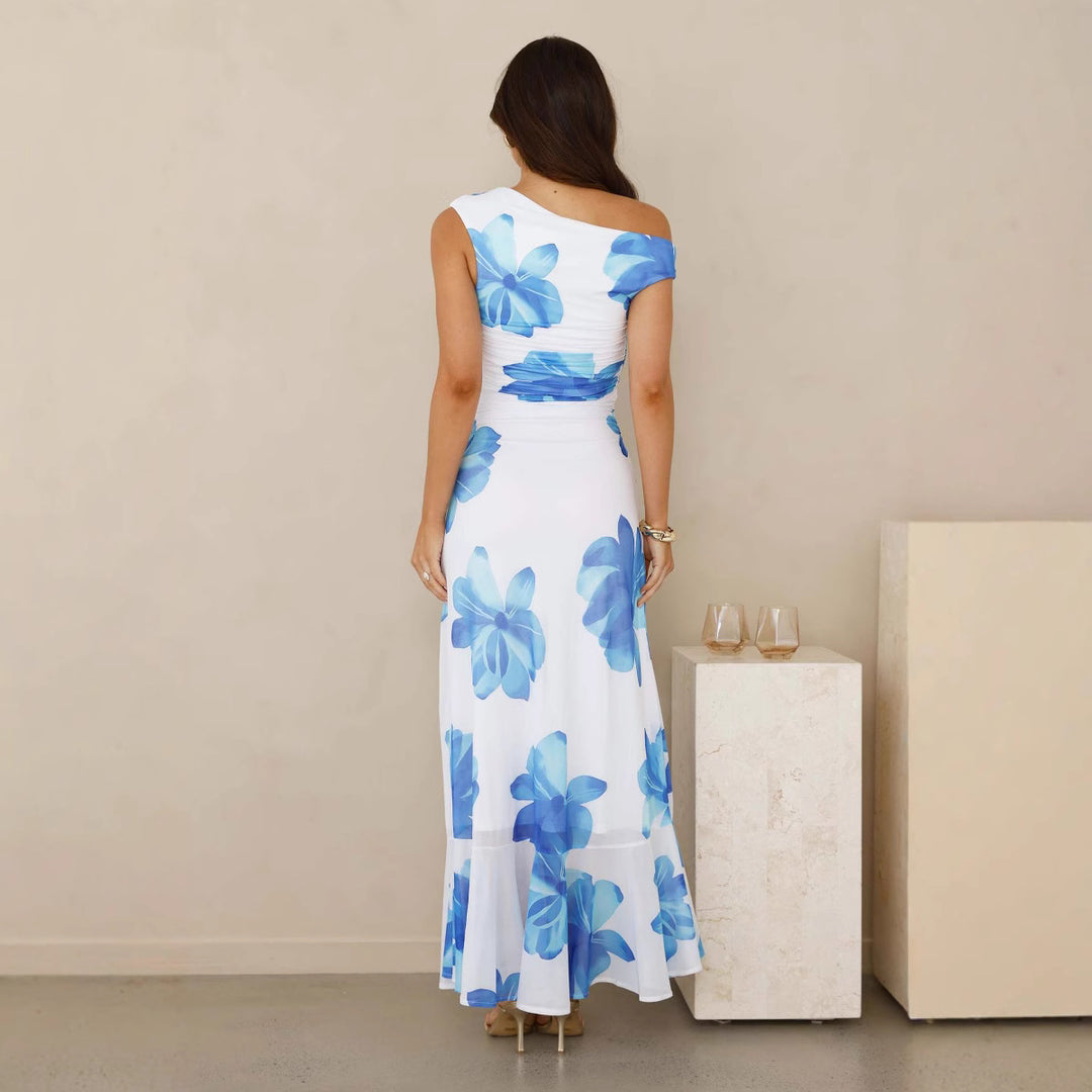 Dame Off-Shoulder Maxikjole med sidelår og blomsterdesign Stilla