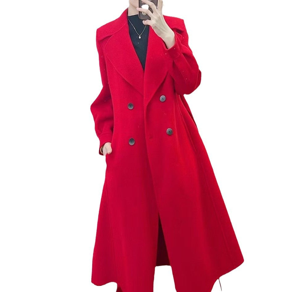 Dame Elegant Maxi-Trenchcoat med dobbelt knaplukning og bred krave Stilla