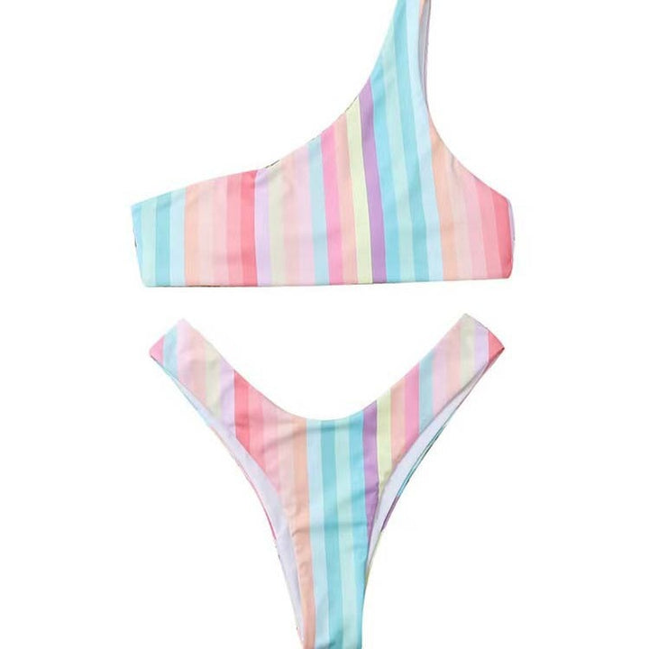 Dame En-Skulder Stribet Bikini Sæt Stilla