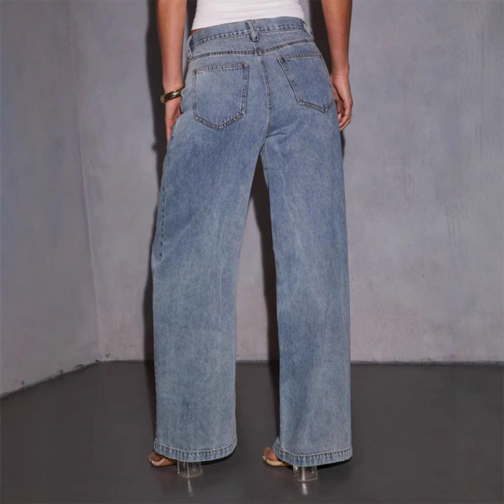Dame løse jeans med høj talje i casual stil