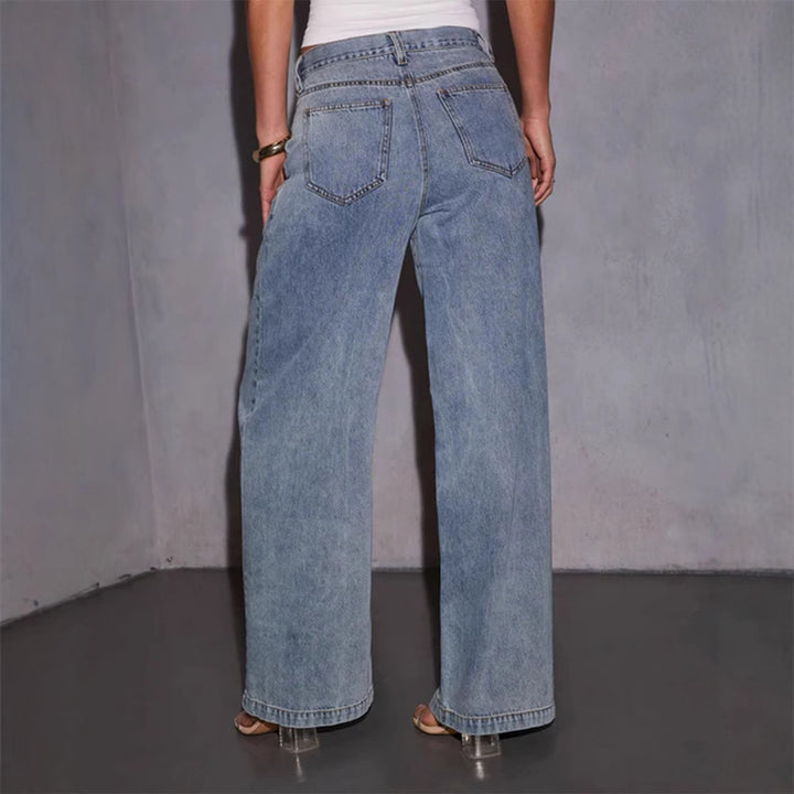 Dame løse jeans med høj talje i casual stil