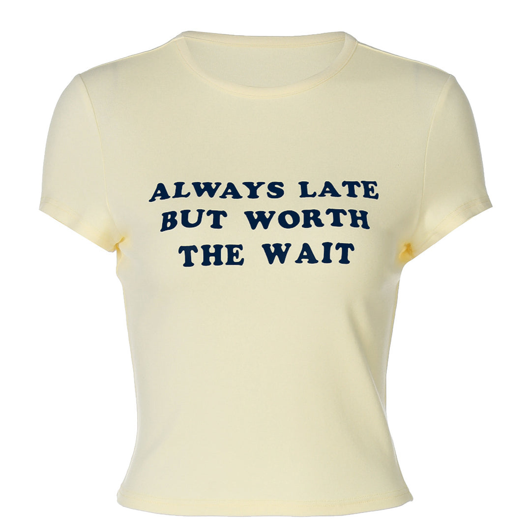 Damer Kort Statement T-Shirt med Rundhalset Udsnit Skovae
