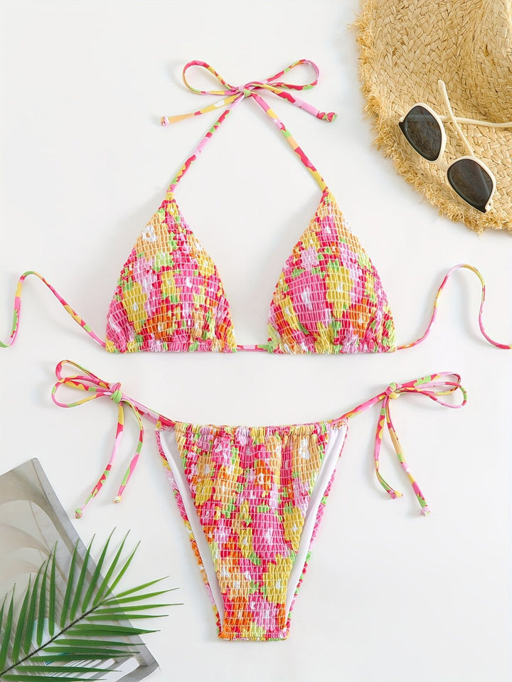 Dame Triangel-Bikini-Sæt med floralt design Skovae