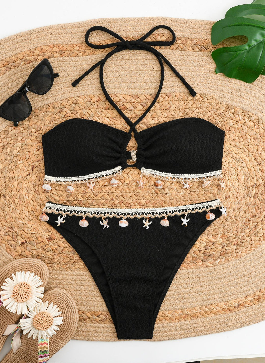 Dame bandeau-bikini med muslingedekoration skovae
