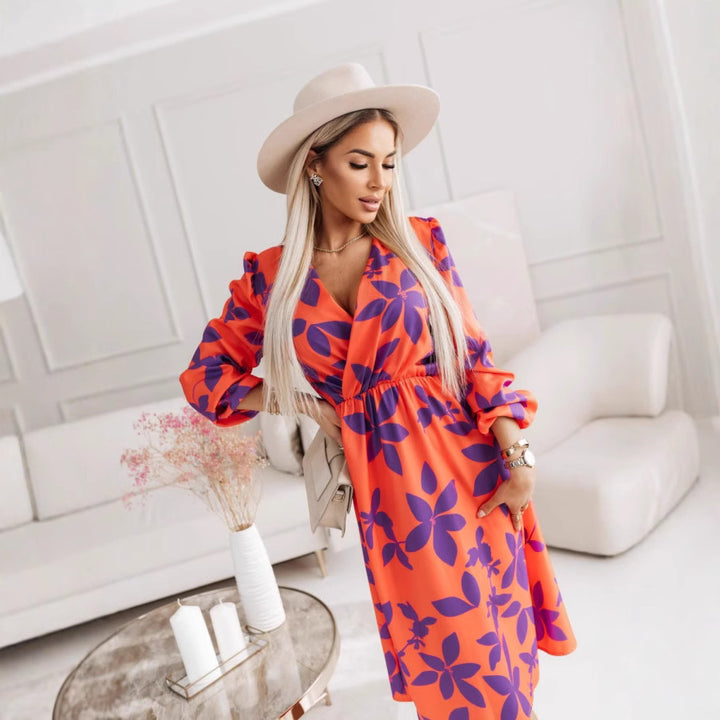 Dame maxikjole i floral design Stilla