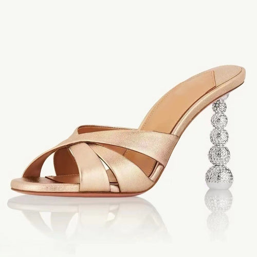 Femme Open-Toe Slide Sandaler med med strass dekorerede hæle Stilla