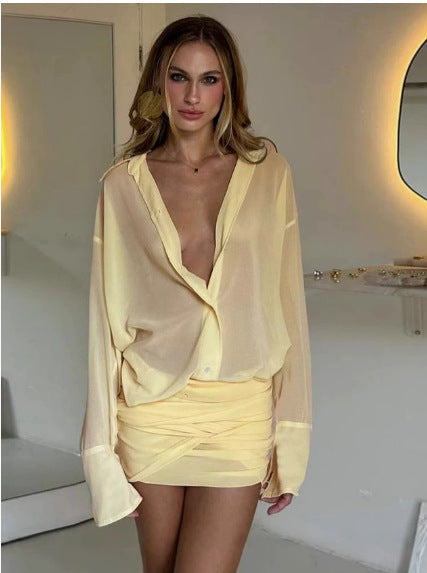 Dame Elegant skjorte med oversize snit og raffinerede indpakningsdetaljer Skovae