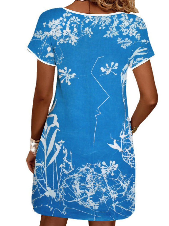 Dame sommerligt T-shirt-kjole med blomsterprint Skovae
