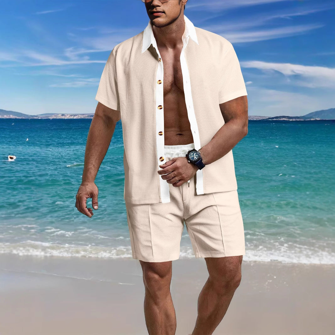 Herren afslappet kortærmet skjorte og shorts-sæt med åndbart materiale og moderne design Stilla