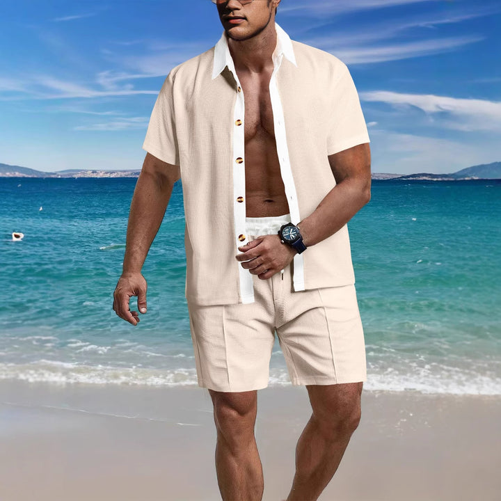 Herren afslappet kortærmet skjorte og shorts-sæt med åndbart materiale og moderne design Stilla