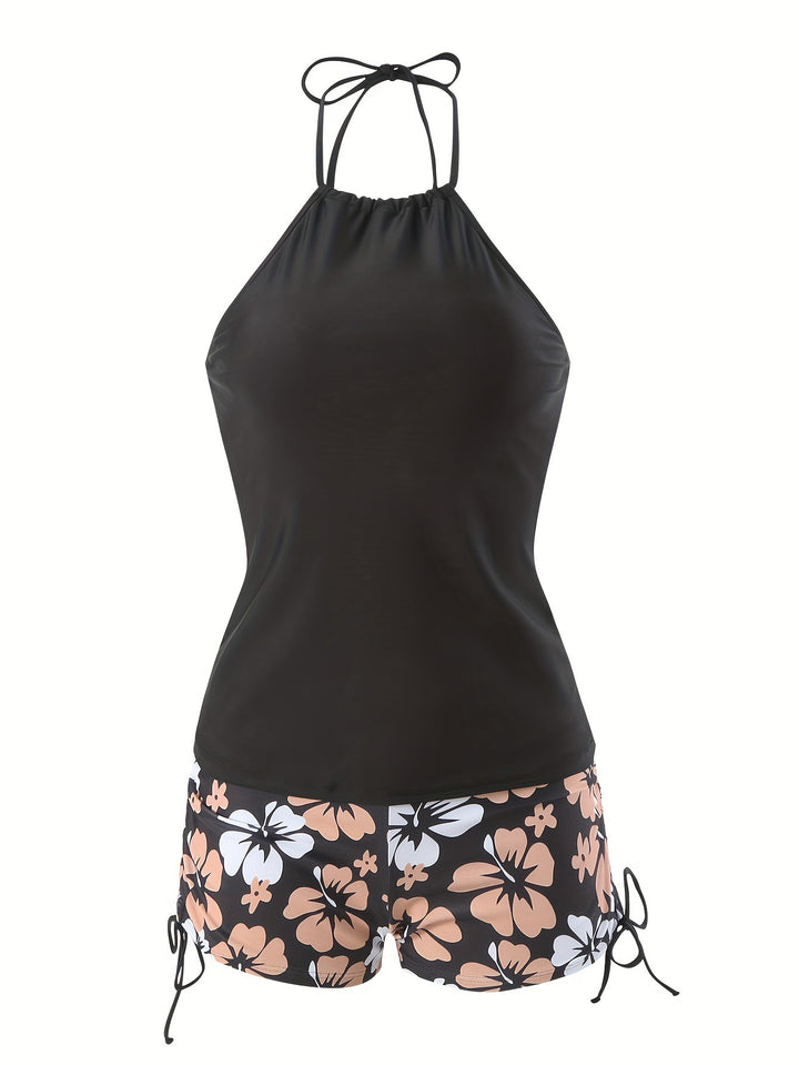 Dame Tankini-sæt med afslappet top og højtaljede shorts Skovae
