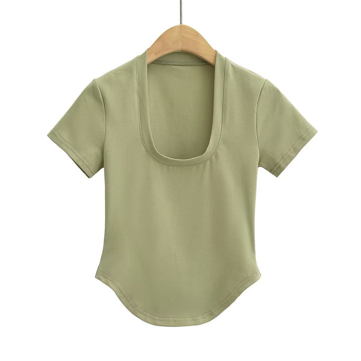 Damer Figurtilpasset Basic T-shirt med rund halsudskæring lavet af højkvalitets bomuldsblanding Stilla