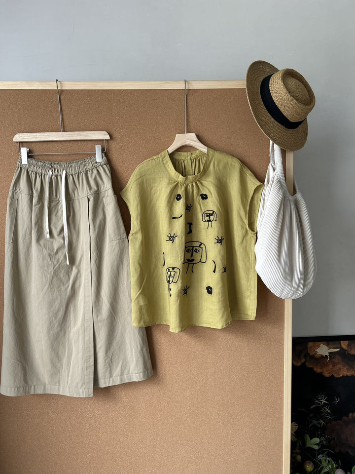 Femme Kunstnerisk Broderet Bluse med Flydende Snit Stilla