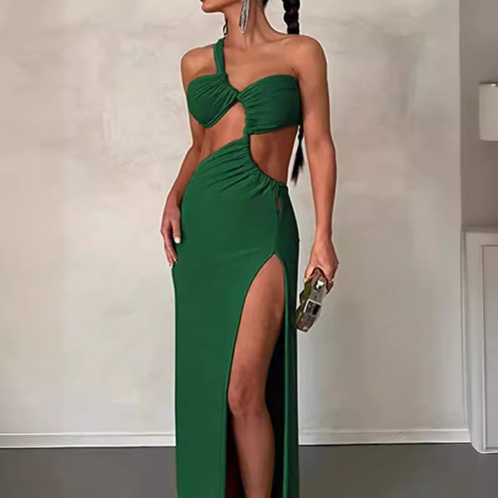 Kvinders Couture Maxi Kjole med Asymmetrisk Design og Elegant Drapering Stilla