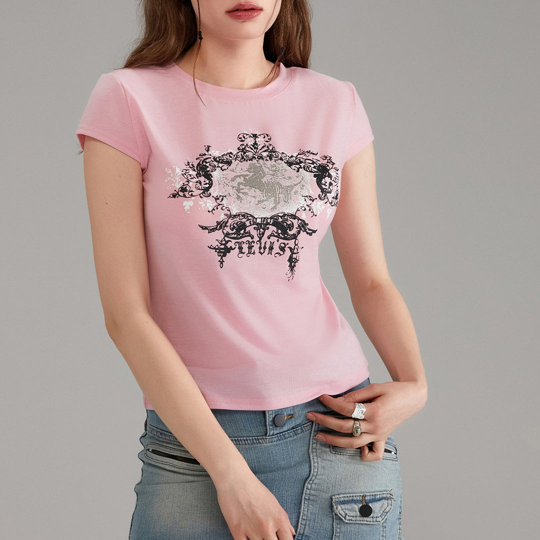 Damer afslappet grafik-crop-top med rund halsudskæring Skovae