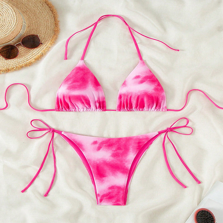 Dame triangel-bikini med fashionable tie-dye-mønster Skovae
