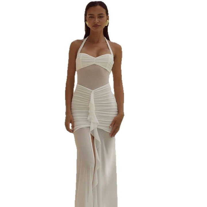 Dame Maxi-Kjole med dyb slids og elegant drapering Skovae
