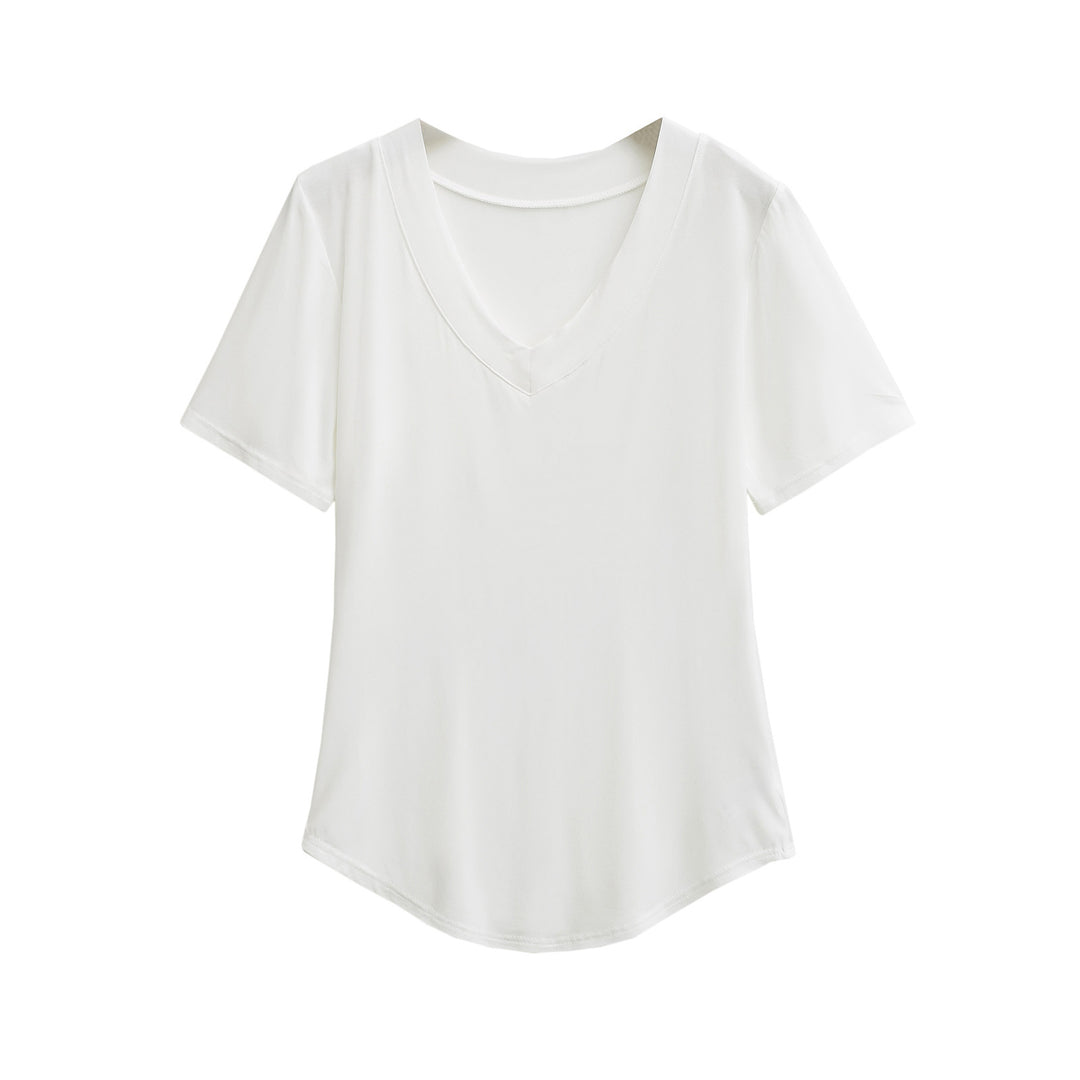 Dame V-hals T-shirt i åndbart jersey-stof Stilla