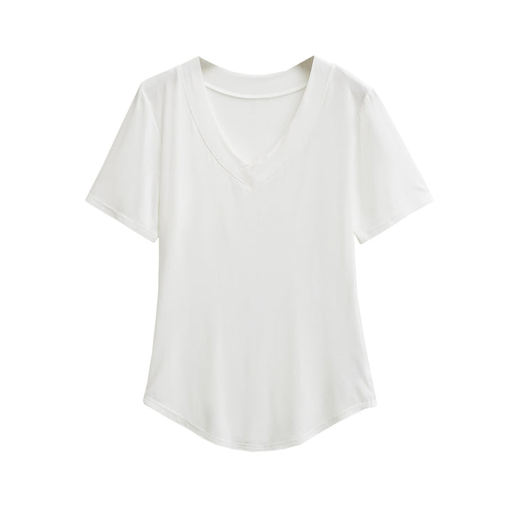 Dame V-hals T-shirt i åndbart jersey-stof Stilla