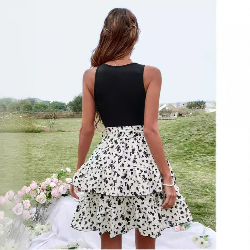 Femme Ærmeløs Rynket Blomster Skater Kjole Stilla