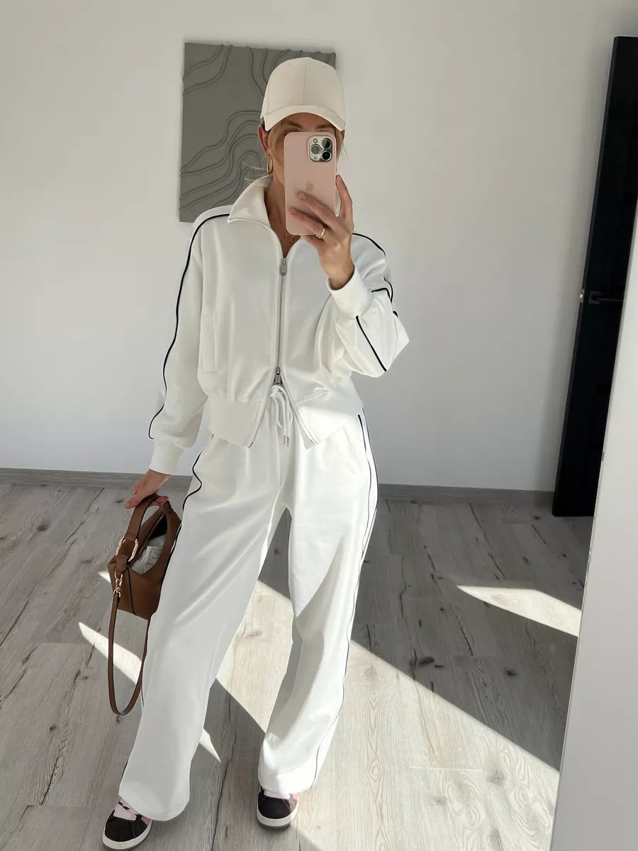 Kvinders sporty loungewear sæt med lynlås og sidelister Skovae