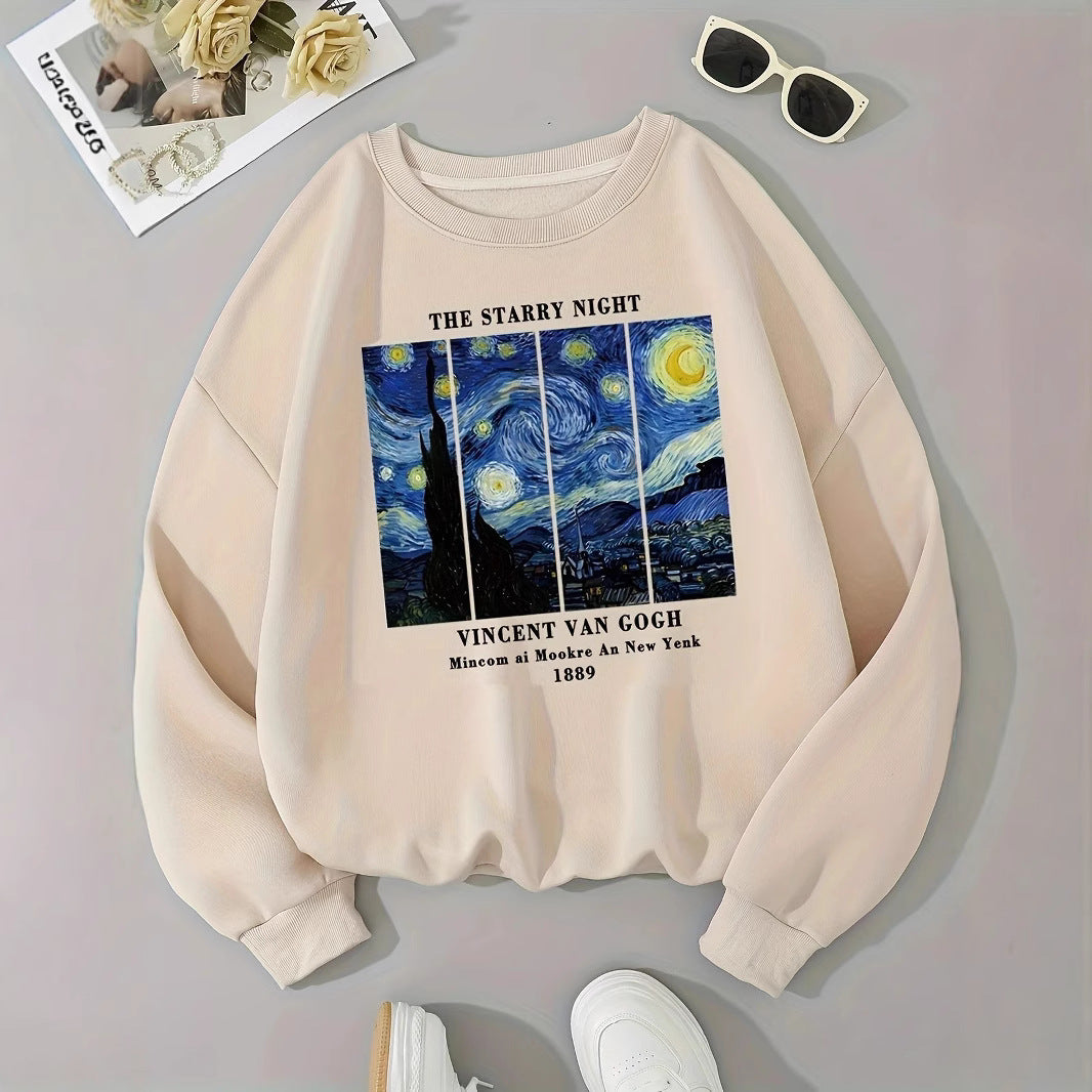 Kvindernes sweatshirt med kunstnerisk Van Gogh motiv og moderne tryk Stilla