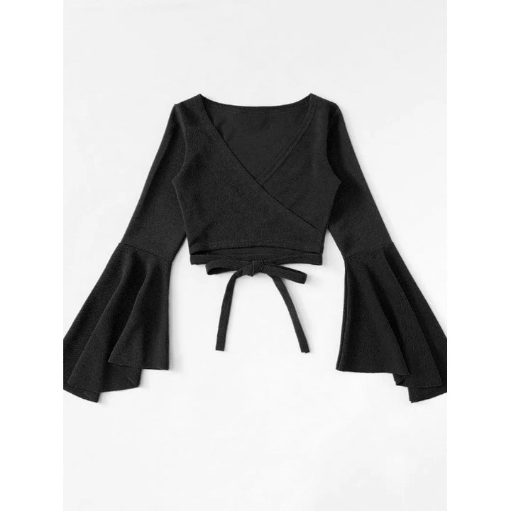 Dame Flared Ærme Cropped Wrap Top Stilla