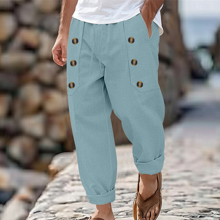 Herrer lette, casual sommer cargo-bukser med trykknapdetaljer Stilla